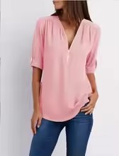 Chemise femme Profond Col V Fermeture Éclair .